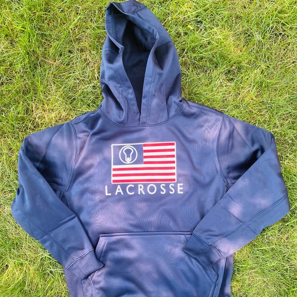 NEW Youth OTC Lacrosse US Flag Tech Hood in Navy - Picture 1 of 2